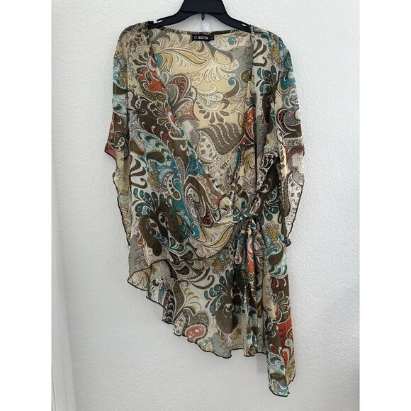 C.F Collection Womens V-Neck Wrap Tunic XL Multi Paisley Sheer Asymmetrical Hem - Picture 1 of 7